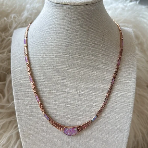 ❌SOLD❌Elegant Grecian-Inspired Pink Opal Set in Rose Gold Over Sterling Silver - Picture 5 of 10